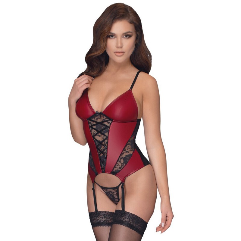 Red Basque Set Cottelli Basque and Thong Set with Lace | Velvet Vice